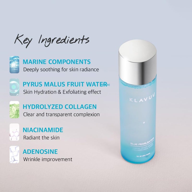 Klavuu Blue PEARLSATION ONE Day 8 Cups Marine Collagen Aqua Toner - Deeply Hydrating & Soothing for Skin Radiance, Non-Sticky Formula for All Day Comfort and Refreshment â€“ 4.73 floz - Image 4