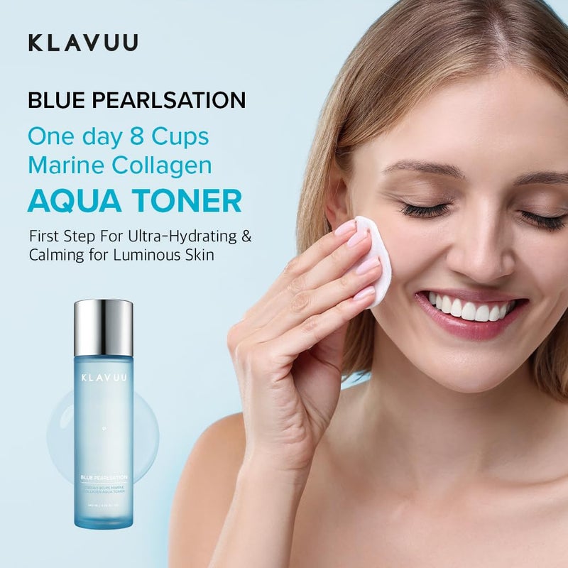 Klavuu Blue PEARLSATION ONE Day 8 Cups Marine Collagen Aqua Toner - Deeply Hydrating & Soothing for Skin Radiance, Non-Sticky Formula for All Day Comfort and Refreshment â€“ 4.73 floz - Image 2