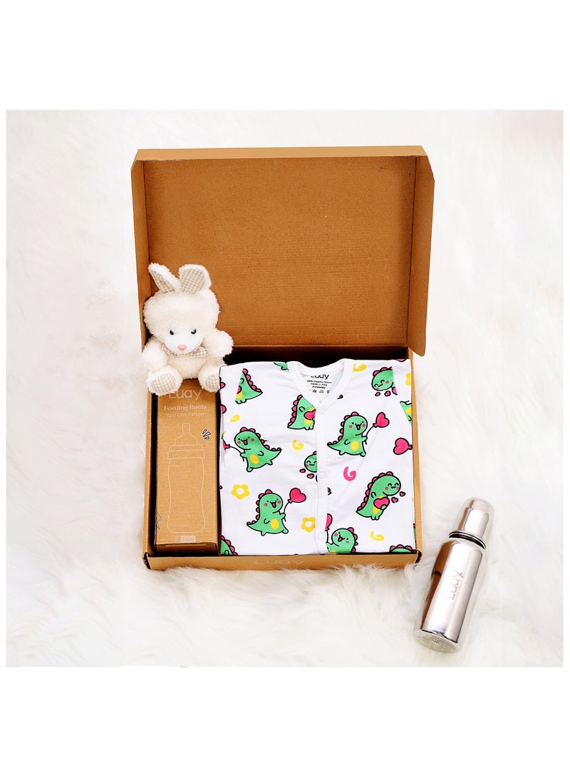 LUAY Premium Gift Box Set with The Baby Romper, Baby Feeding Bottle and Teddy Bear Best Hamper for Babies - Image 1