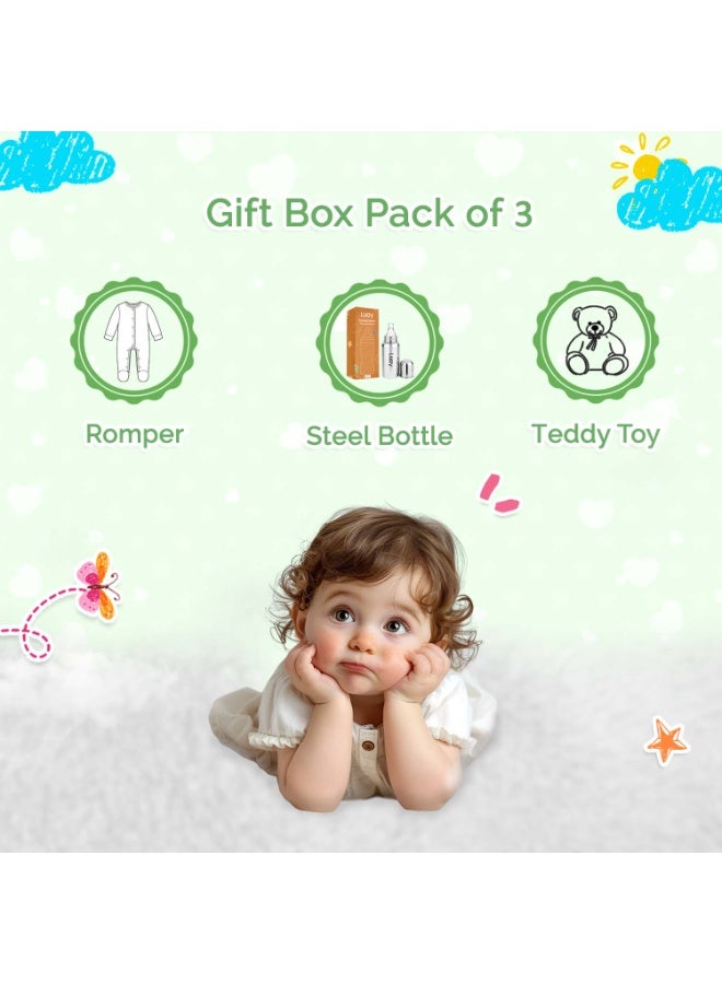 LUAY Premium Gift Box Set with The Baby Romper, Baby Feeding Bottle and Teddy Bear Best Hamper for Babies - Image 2