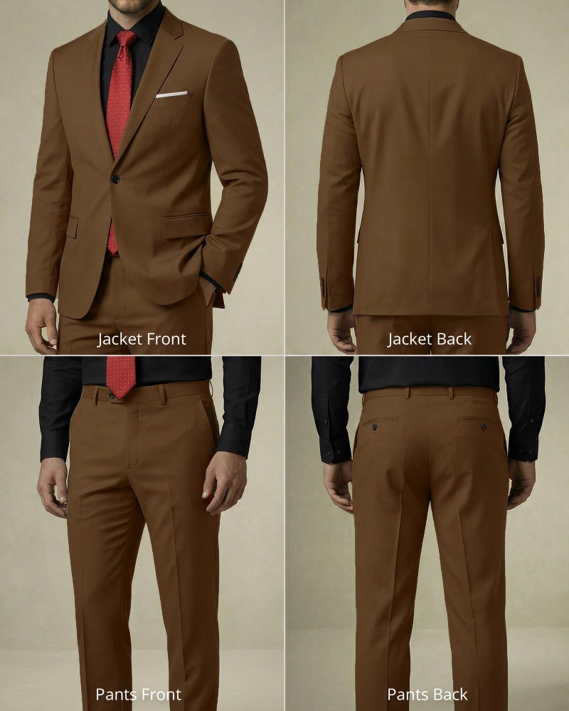 YND Men's 2 Piece Suit with Tie, One Button Slim Fit Solid Jacket and Pants Set, Suits for Men Prom Party Wedding & Business, Khaki - Image 3