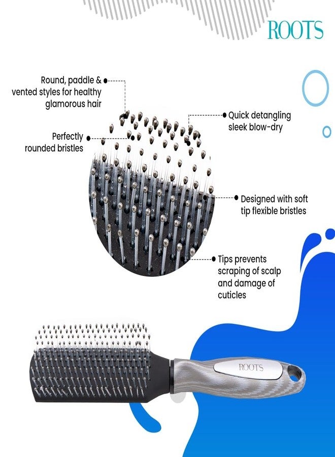 ROOTS Truglam Grey Flat Hair Brush | Soft Tip Flexible Bristles | Prevent Scalp Scraping & Cuticle Damage | Quick Detangling | For All Hair Types | For Men & Women | Length - 9 Inch, Model No - SLV44 - Image 4