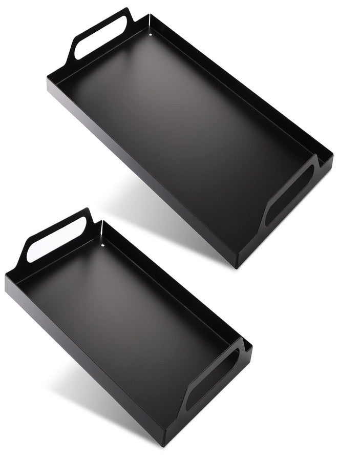 Peohud 2 Pack Black Metal Serving Tray, Decorative Coffee Table Tray with Handles, Vanity Platter Breakfast Tray for Eating, Storing, Bedroom, Kitchen, Living Room, Bathroom - Image 1