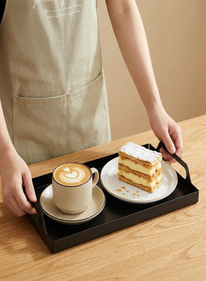 Peohud 2 Pack Black Metal Serving Tray, Decorative Coffee Table Tray with Handles, Vanity Platter Breakfast Tray for Eating, Storing, Bedroom, Kitchen, Living Room, Bathroom - Image 5