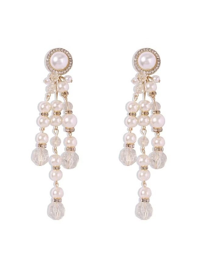 Boho Pearl Ear Jacket Earrings Round Pearl Stud Earrings Vintage Pearl Front Back Earrings White Pearl Stud Earrings Jewelry for Women and Girls  - Image 5