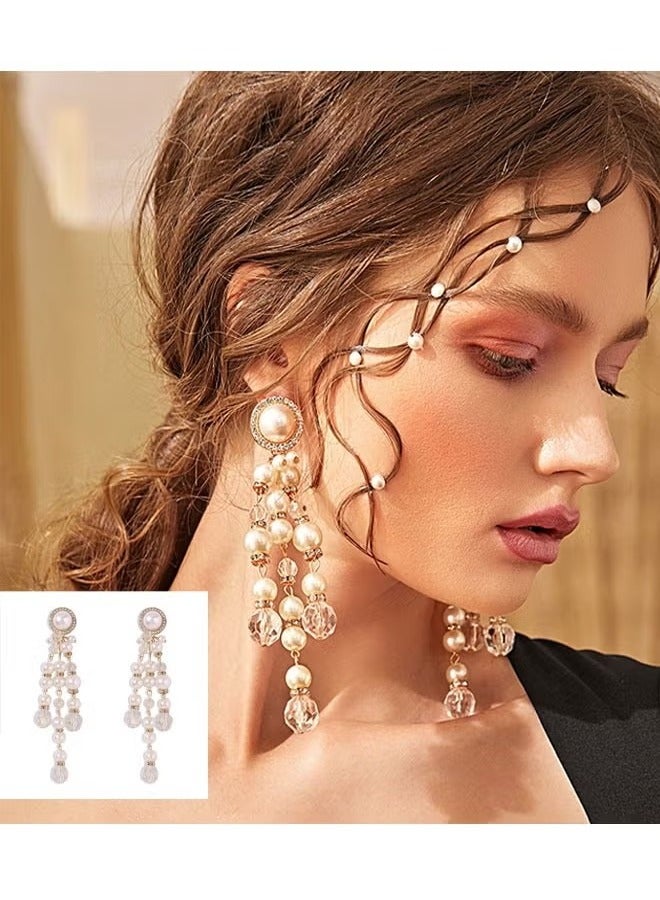 Boho Pearl Ear Jacket Earrings Round Pearl Stud Earrings Vintage Pearl Front Back Earrings White Pearl Stud Earrings Jewelry for Women and Girls  - Image 1
