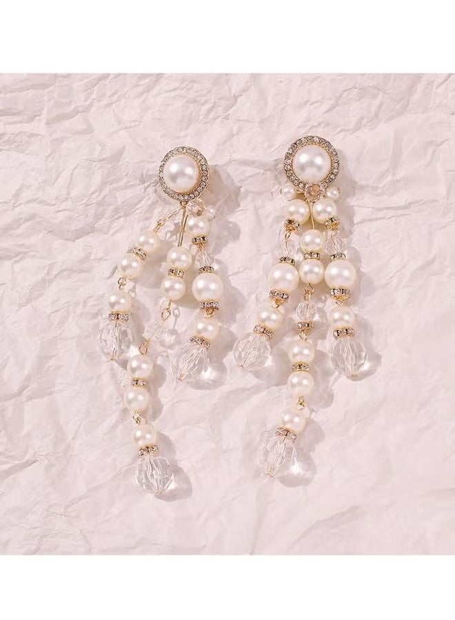 Boho Pearl Ear Jacket Earrings Round Pearl Stud Earrings Vintage Pearl Front Back Earrings White Pearl Stud Earrings Jewelry for Women and Girls  - Image 3