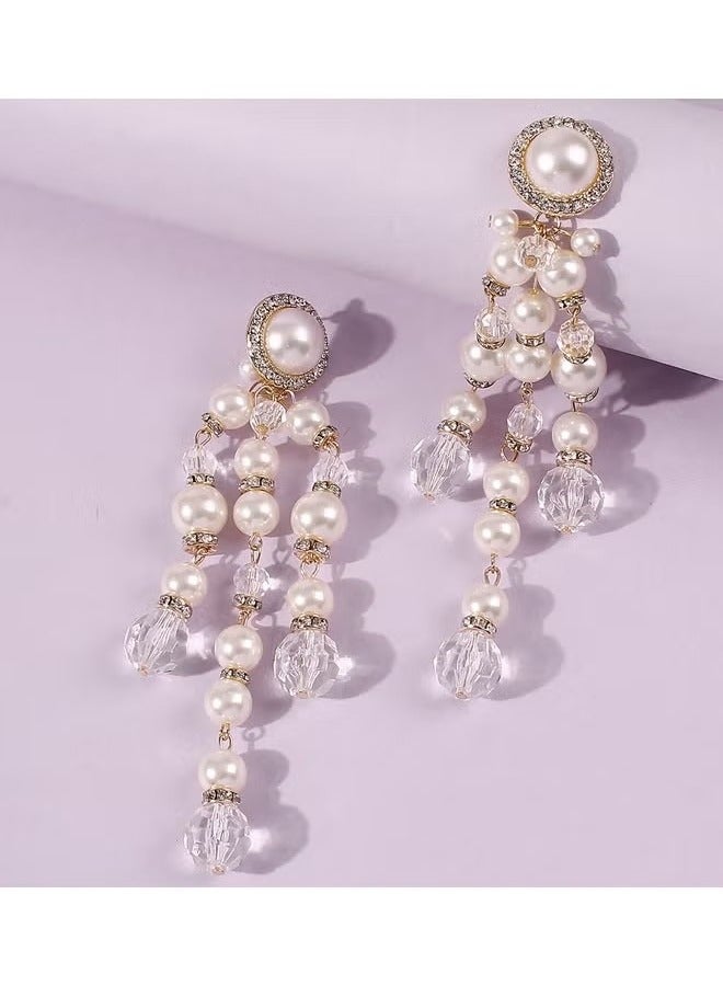 Boho Pearl Ear Jacket Earrings Round Pearl Stud Earrings Vintage Pearl Front Back Earrings White Pearl Stud Earrings Jewelry for Women and Girls  - Image 4