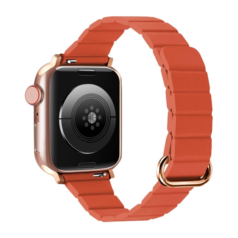 AD Orange Classic Leather Strap Smartwatch Band Compatible with Apple Watch with Adjustable Fit Replacement Strap for Daily Wear - Image 1