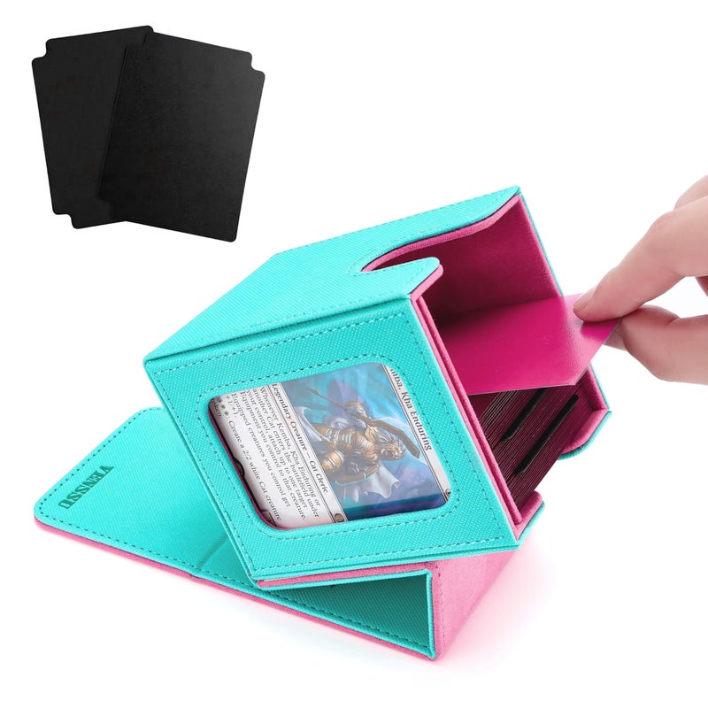 Venssu Mtg Deck Box For Commander Display Card Deck Boxes Fits 100 Double Sleeved Cards  Tcg Card Storage Box (Turquoise And Pink  1 Window) - Image 1
