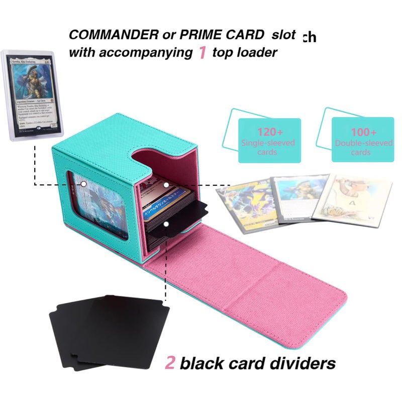 Venssu Mtg Deck Box For Commander Display Card Deck Boxes Fits 100 Double Sleeved Cards  Tcg Card Storage Box (Turquoise And Pink  1 Window) - Image 2