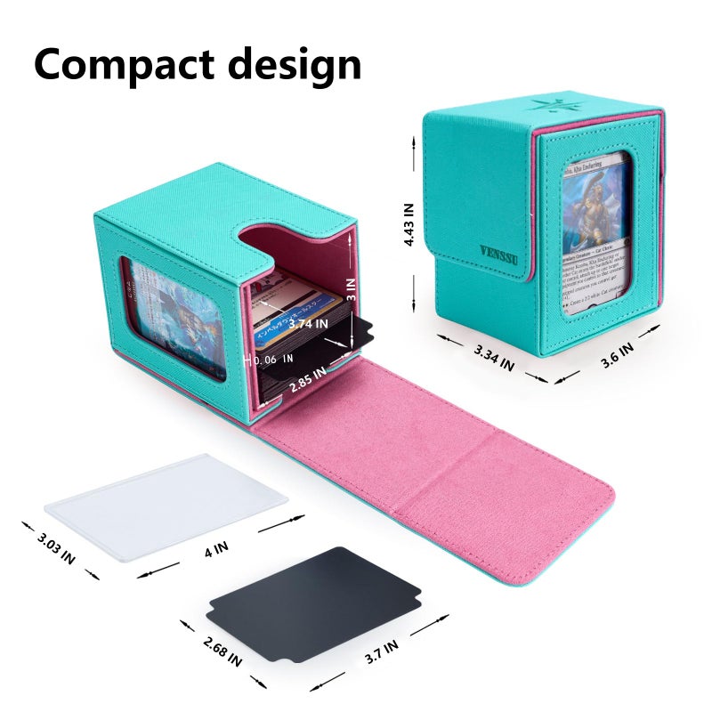 Venssu Mtg Deck Box For Commander Display Card Deck Boxes Fits 100 Double Sleeved Cards  Tcg Card Storage Box (Turquoise And Pink  1 Window) - Image 3