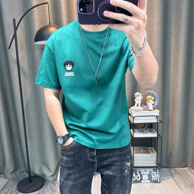 2024 Short-Sleeved T-Shirt Men'S High-End Trendy Brand Slim-Fit Men'S Casual Fashion Printed Half-Sleeved T-Shirt - Image 5