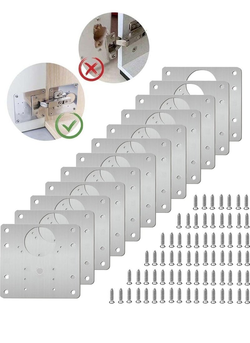 YOUGE 12PCS Cabinet Hinge Repair Plate,Stainless Steel Hinge Repair Brackets Kit with Fixing Screws,Cabinet Hinge Repair Plate for Kitchen Cupboard Door  - Image 1
