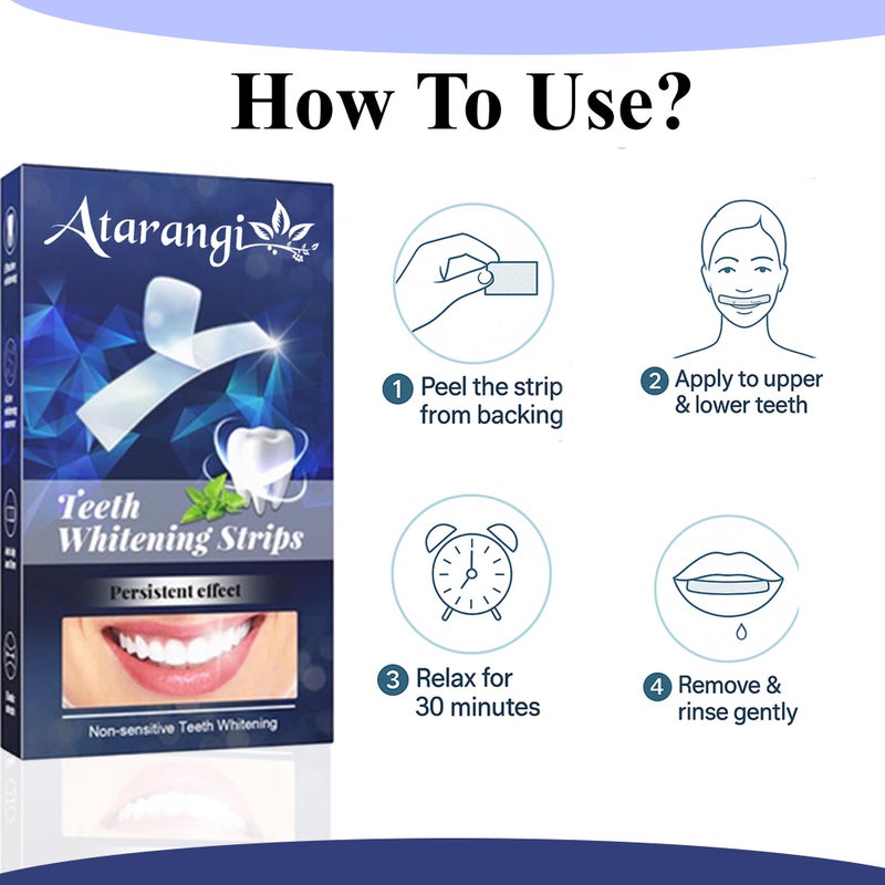 Atarangi Teeth Whitening Strips - 14 PCS (7 Pairs) - Helps Remove Surface Stains from Coffee, Tea & Smoking - Easy Apply & Fresh Mint Flavour - Image 3
