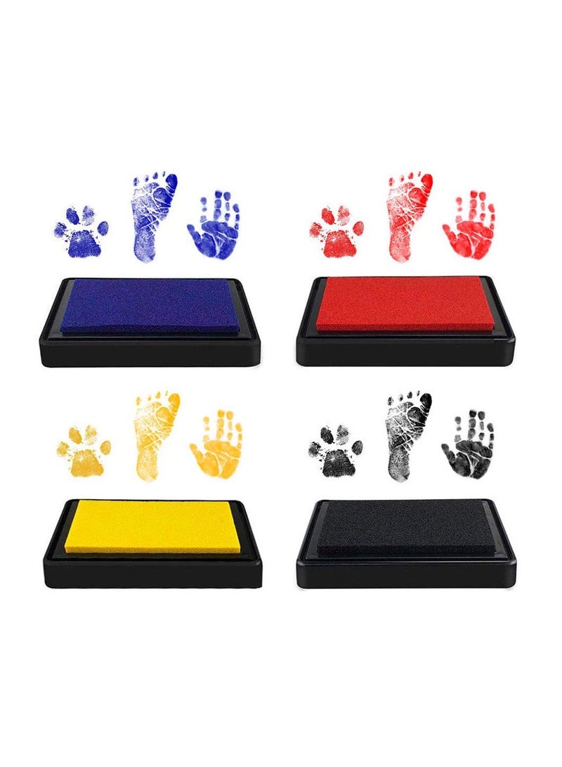 Baby Handprint and Footprint Ink Pads, Baby Footprint Kit, Paw Print kit, Baby Ink Pad, Non Toxic and Safe Print, Smudge Proof, Easy to Wash Off, 4 Color, Black+Red+Blue+Yellow - Image 1