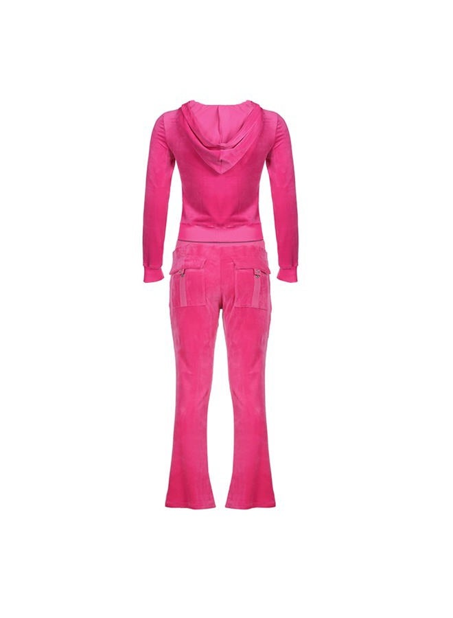 HBER Women's 2 Piece Velour Tracksuit Set Heart Print Long Sleeve Zipper Hoodie Cropped Jacket and Sweatpants Y2K Sweatsuit Set (B-Pink, Small) - Image 3