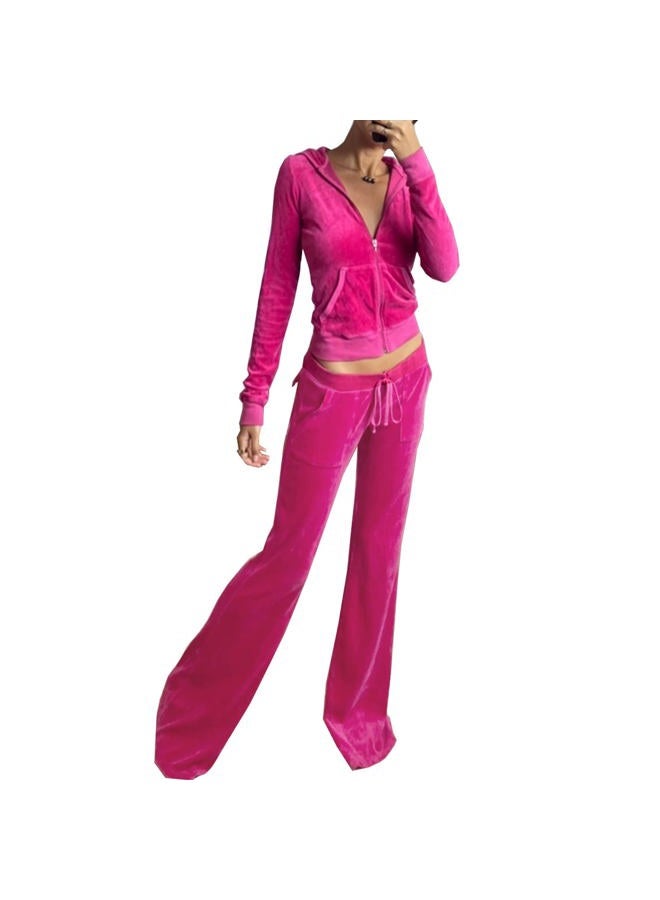 HBER Women's 2 Piece Velour Tracksuit Set Heart Print Long Sleeve Zipper Hoodie Cropped Jacket and Sweatpants Y2K Sweatsuit Set (B-Pink, Small) - Image 1