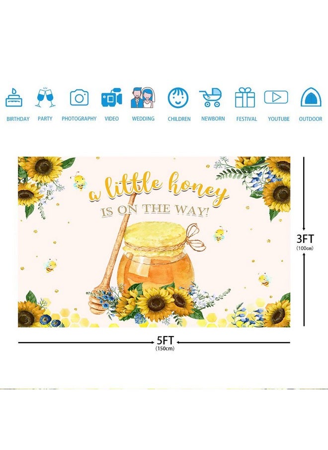 Ticuenicoa - A Little Honey Is On The Way Baby Shower Backdrop For Girl And Boy Honey Sunflower Baby Shower Background For Photography Bee Theme Photo Booth Props Babyshower Banner Birthday Decors 5X3Ft - Image 1