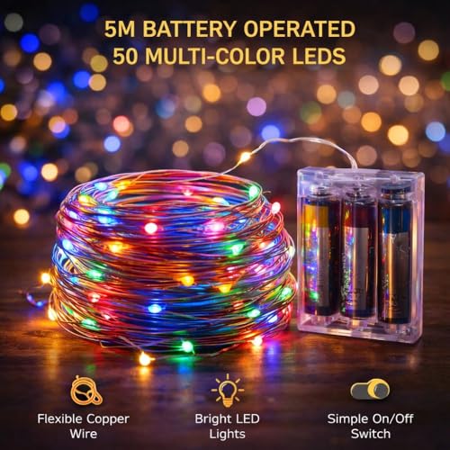 HUMAIZAR Multi-Color Battery Operated Fairy Lights – Decorative LED String Lights for Ramadan Decorations, Mother’s Day Gift, Christmas, Birthday Party, Bedroom, Room Decor, Gift Hampers, (Pack of 1) - Image 2