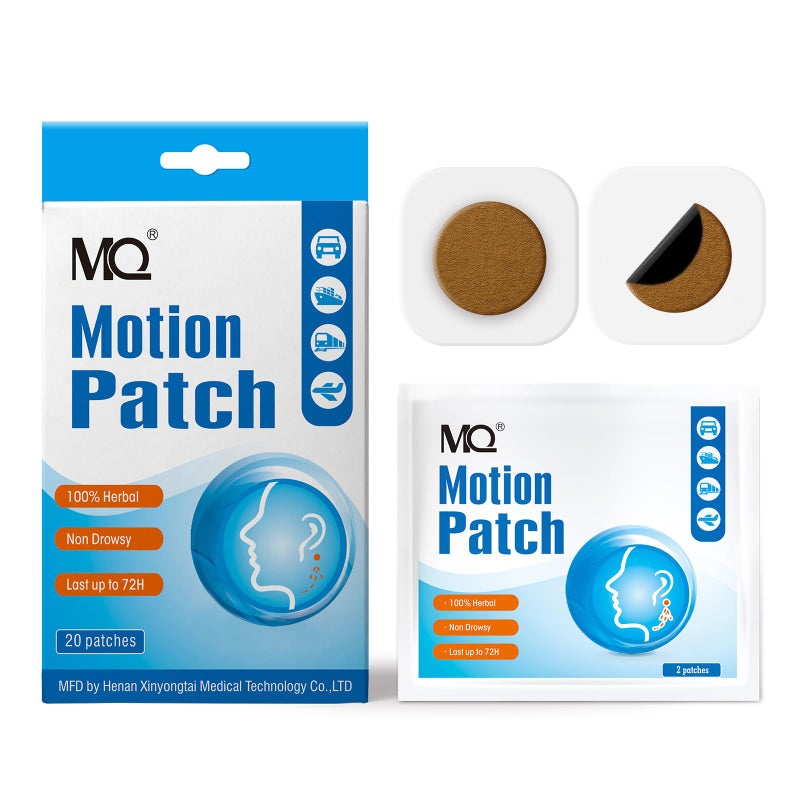 MQ Motion Sickness Patch,20 Count,Non Drowsy Sea Sickness Patches Behind Ear for Cruise Ship Travel, Waterproof Car Sick Patches Fast Acting & Long Last 72H - Image 1