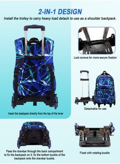 URbazaar 3-PCS Boys Rolling Backpacks Kids'Luggage Wheeled Backpack for School Boys Trolley Bags Roller Bookbag with Lunch Bag  - Image 4