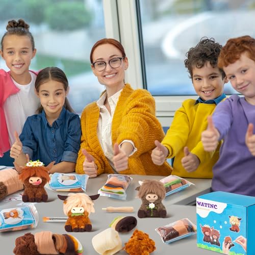 WATINC Needle Felting Kit - 3 Set Unique Different Cute Doll Wool Felt Needle Tools Foam Pad Instruction, DIY Home Decoration Craft Party Supplies for Art Work Starter Beginners (Highland Cow) - Image 5