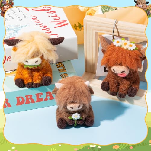 WATINC Needle Felting Kit - 3 Set Unique Different Cute Doll Wool Felt Needle Tools Foam Pad Instruction, DIY Home Decoration Craft Party Supplies for Art Work Starter Beginners (Highland Cow) - Image 4