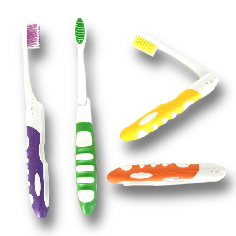 ALAZCO Comfort Hold Travel Toothbrush On The Go Folding Medium Bristle Brushes Compact Size Ergonomic Foldable Tooth Brush Camping Gym School Locker Backpack TSA Approved (4pc Medium) - Image 1