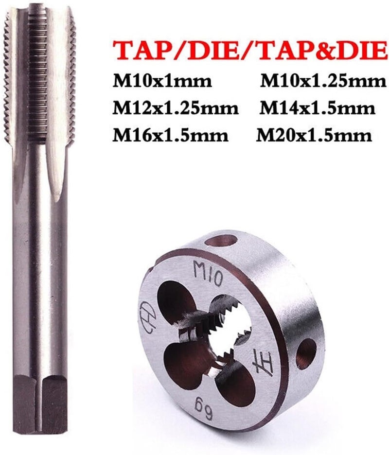 Machine Thread Tap and Round Die M10/M12/M14/M16/M15/M18/M20 Screw Thread Metric Tap Die Set Right Hand HSS Machine Threading Taper Plug Round(Black) - Image 2