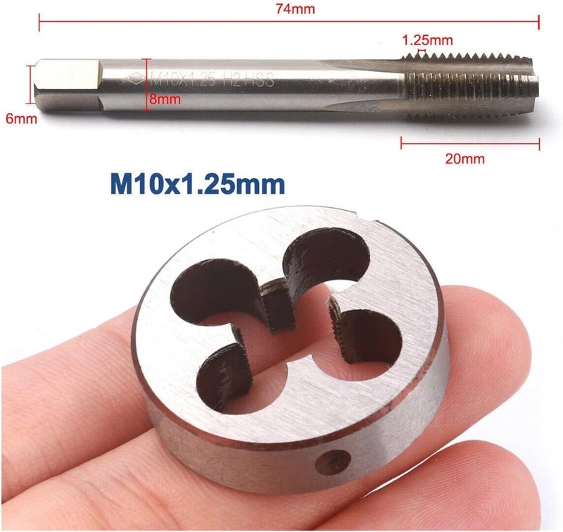 Machine Thread Tap and Round Die M10/M12/M14/M16/M15/M18/M20 Screw Thread Metric Tap Die Set Right Hand HSS Machine Threading Taper Plug Round(Black) - Image 4