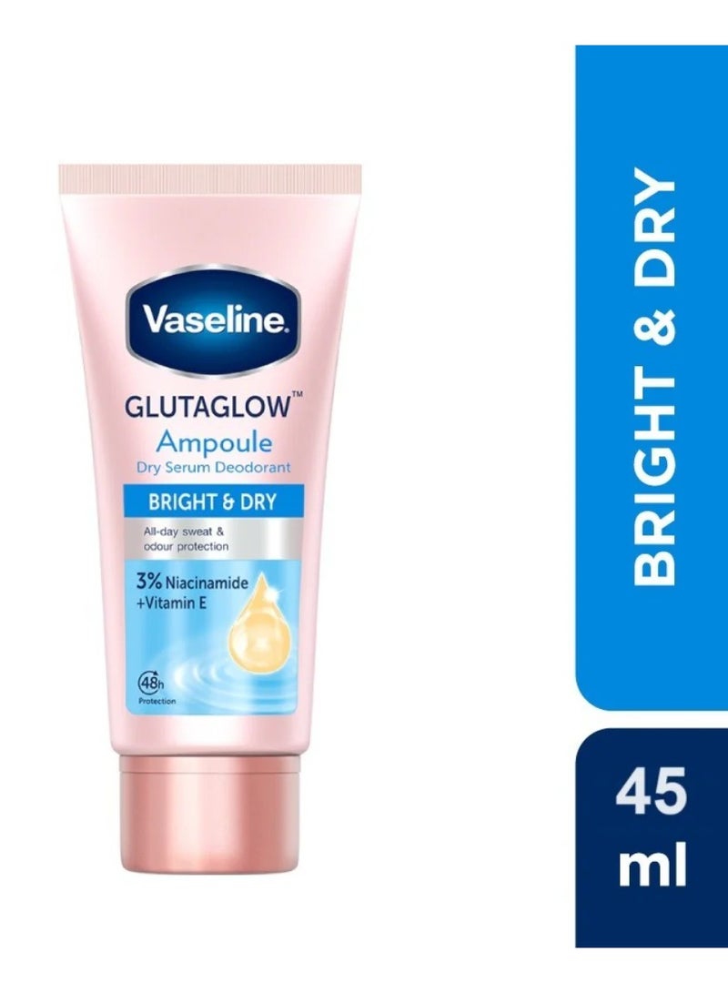 فازلين سيروم مزيل العرق فازلين جلوتا جلو أمبول برايت آند دراي مع النياسيناميد وفيتامين هـ - 45 مل، تفتيح ونضارة طويلة الأمد تحت الإبط - Image 1