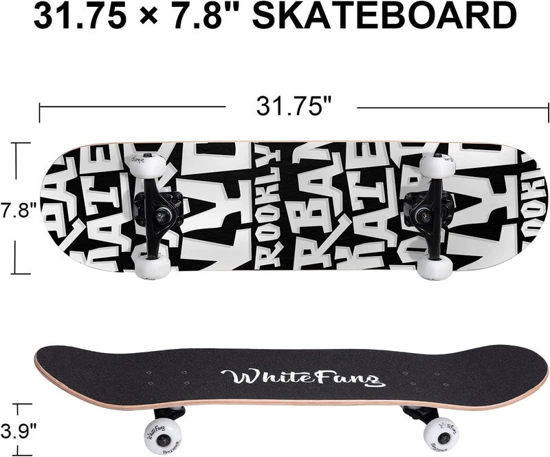 WhiteFang Skateboards for Beginners, Complete Skateboard 31 x 7.88, 7 Layer Canadian Maple Double Kick Concave Standard and Tricks Skateboards for Kids and Beginners - Image 2