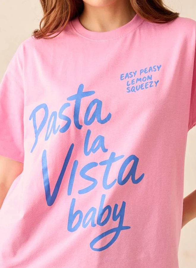 أوجيدر تيشيرت وردي بطبعة جرافيك وياقة دائرية