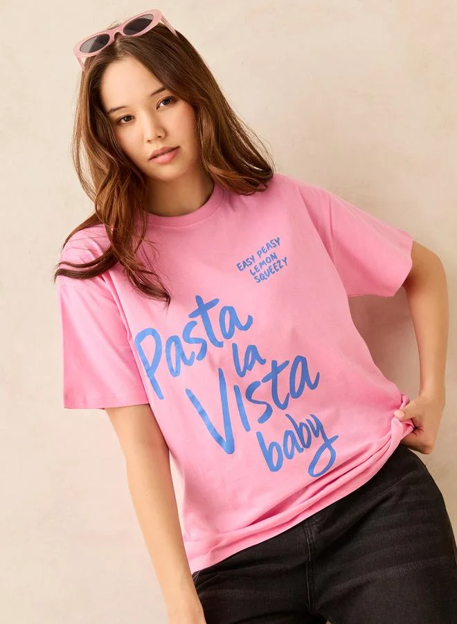 Outzidr  Pink Crew Neck Graphic T-Shirt for Women | Best Price UAE