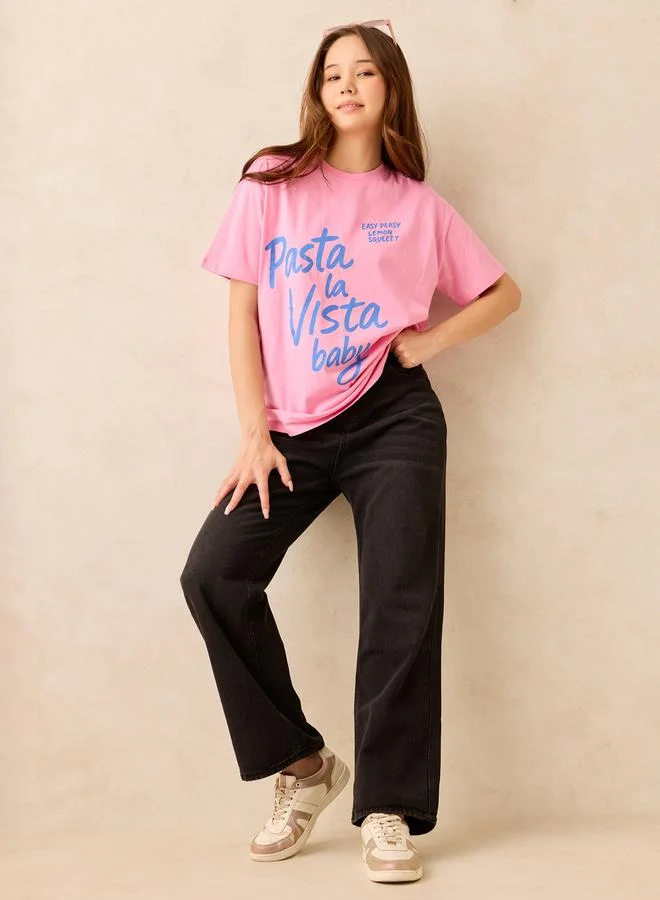 Outzidr  Pink Crew Neck Graphic T-Shirt for Women | Best Price UAE