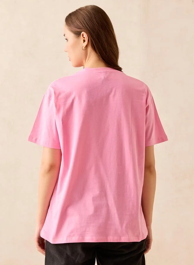 Outzidr  Pink Crew Neck Graphic T-Shirt for Women | Best Price UAE