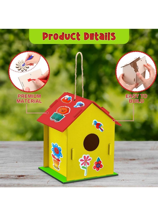 Tuanse 107 Pcs Wooden Birdhouse Diy Kits Includes 21 Unfinished Wood Mini Bird House 24 Watercolor Pen 50 Bird Butterfly Flower Slices 12 Cute Animal Stickers For Kids Adults Diy Craft Making Supplies - Image 5