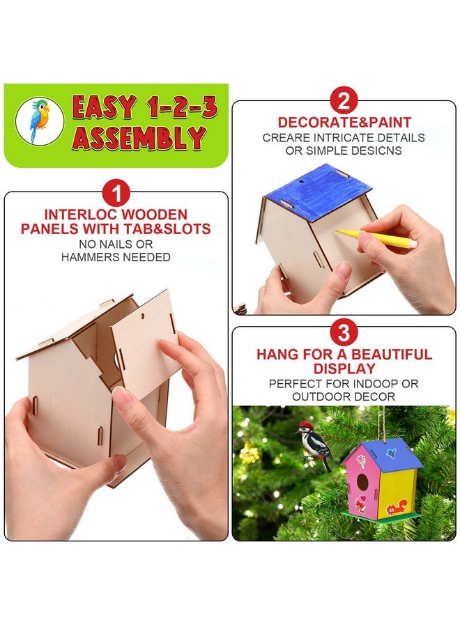 Tuanse 107 Pcs Wooden Birdhouse Diy Kits Includes 21 Unfinished Wood Mini Bird House 24 Watercolor Pen 50 Bird Butterfly Flower Slices 12 Cute Animal Stickers For Kids Adults Diy Craft Making Supplies - Image 4