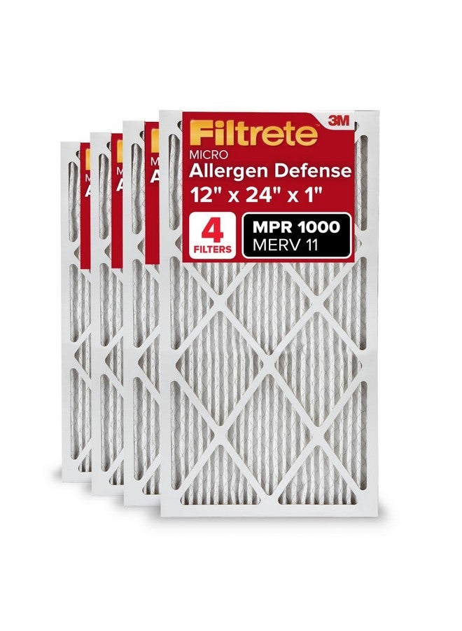 FILTRETE Filtrete 12x24x1 AC Furnace Air Filter, MERV 11, MPR 1000, Micro Allergen Defense, 3-Month Pleated 1-Inch Electrostatic Air Cleaning Filter, 4 Pack (Actual Size 11.69 x 23.69 x 0.81 in)  - Image 1
