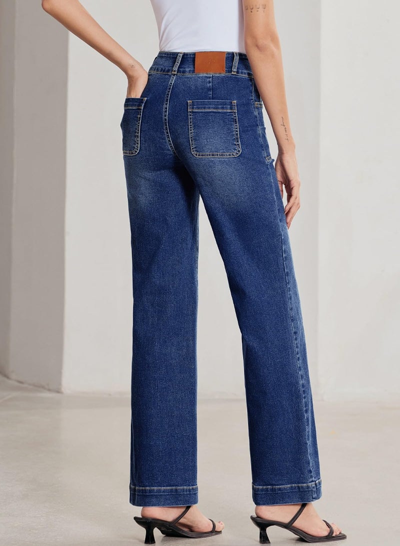 Sidefeel Women's Wide Leg Jeans High Waisted Stretchy Tummy Control Denim Pants Spring Outfits Bluing Size 8 - Image 2