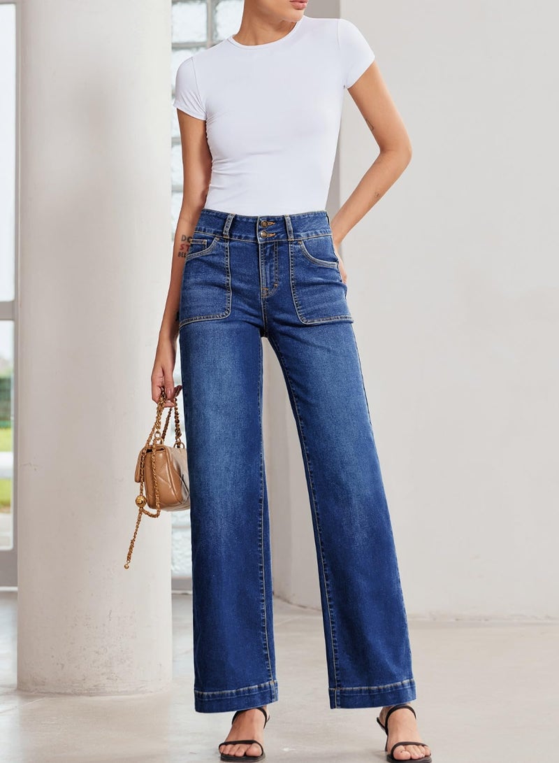 Sidefeel Women's Wide Leg Jeans High Waisted Stretchy Tummy Control Denim Pants Spring Outfits Bluing Size 8 - Image 5