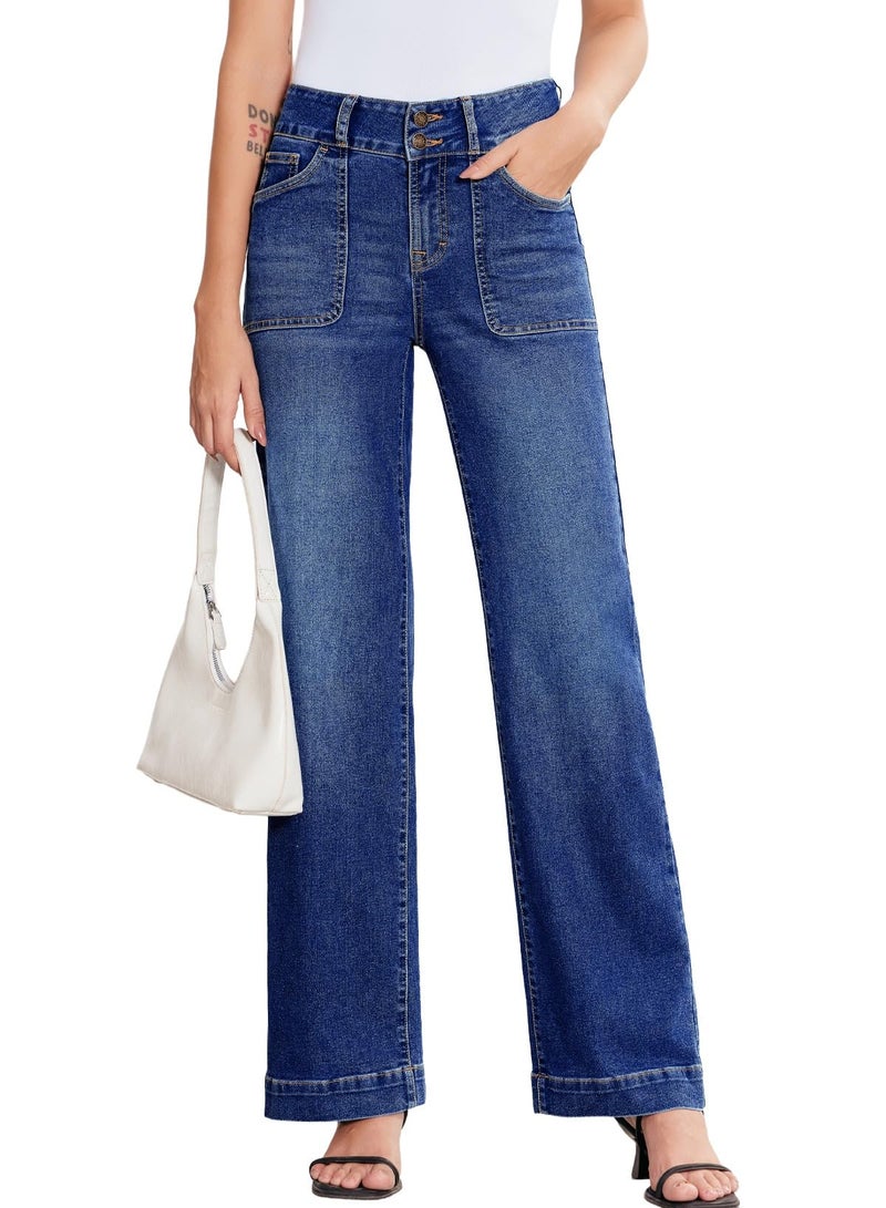 Sidefeel Women's Wide Leg Jeans High Waisted Stretchy Tummy Control Denim Pants Spring Outfits Bluing Size 8 - Image 1