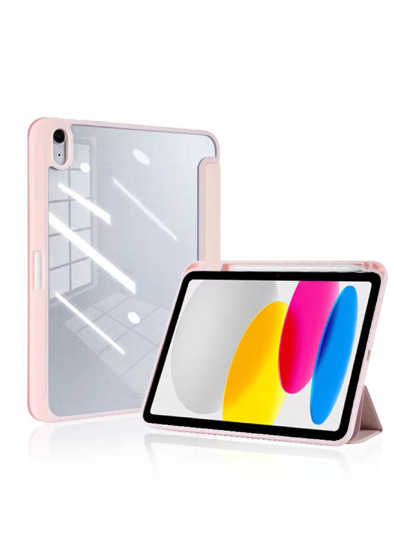 روك بو - حافظة لجهاز iPad الجيل العاشر 2022 حافظة iPad 10 حافظة ثلاثية الطي مع حامل شفاف وغطاء خلفي مع حامل قلم ذكي لجهاز iPad الجيل العاشر 2022 مقاس 10.9 بوصة - Image 1