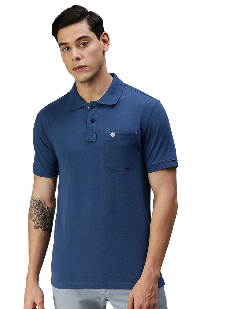 ONN Men's Azure Half Sleeves Polo Collar T-Shirt with Pocket(Size : Medium) - Image 1