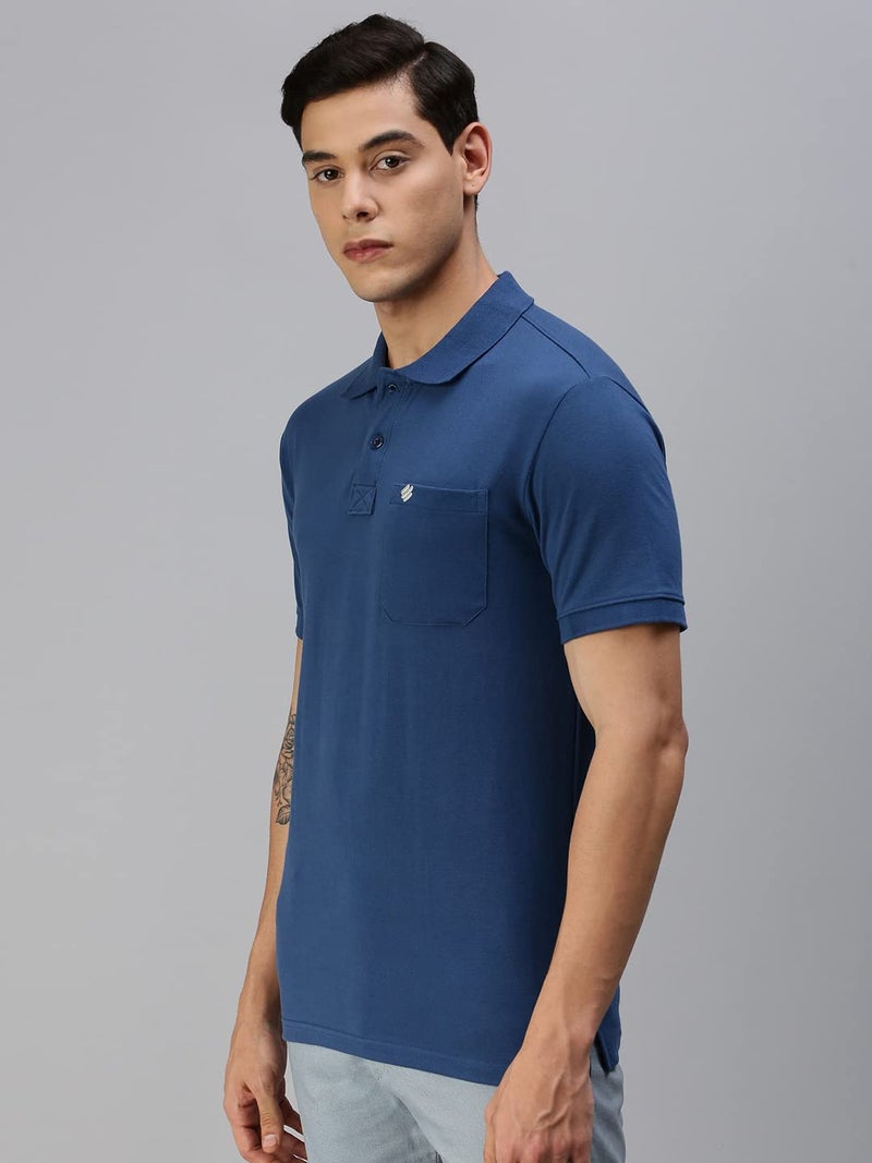 ONN Men's Azure Half Sleeves Polo Collar T-Shirt with Pocket(Size : Medium) - Image 3
