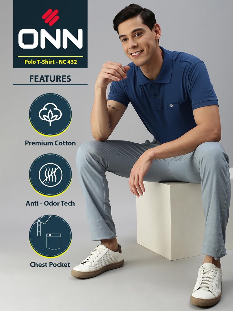 ONN Men's Azure Half Sleeves Polo Collar T-Shirt with Pocket(Size : Medium) - Image 2