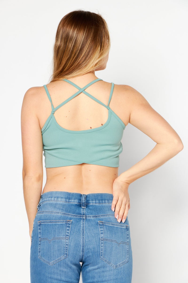 Ryder Act Women Scoop Neck Sleeveless Embroidered Crop Top, Sage - Image 3