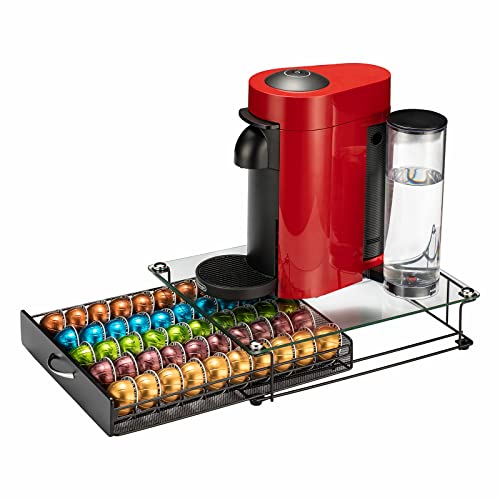 Rice rat Coffee Vertuo Capsule Holder Drawer for Nespresso With Glass For Cabinet Vertuoline Pod Storage Rack For Counter (Class-50 Pods（With handle）) - Image 1