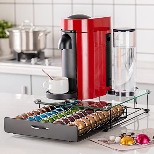 Rice rat Coffee Vertuo Capsule Holder Drawer for Nespresso With Glass For Cabinet Vertuoline Pod Storage Rack For Counter (Class-50 Pods（With handle）) - Image 3
